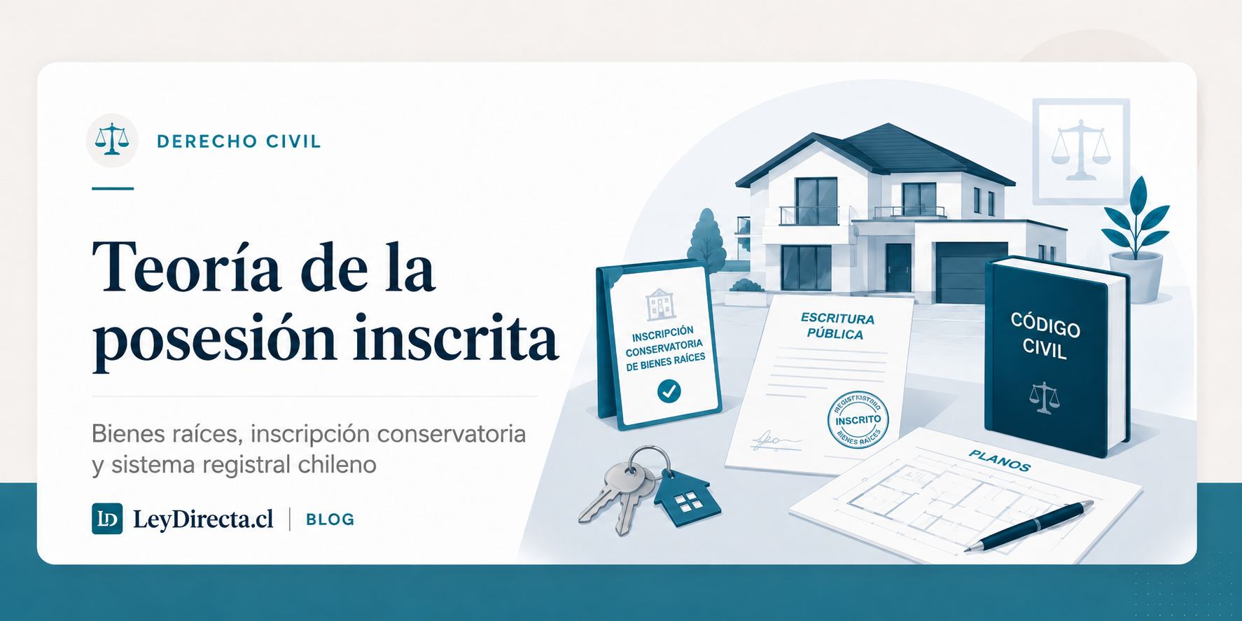 Ilustración jurídica sobre la teoría de la posesión inscrita, bienes raíces, inscripción conservatoria y Derecho Civil chileno