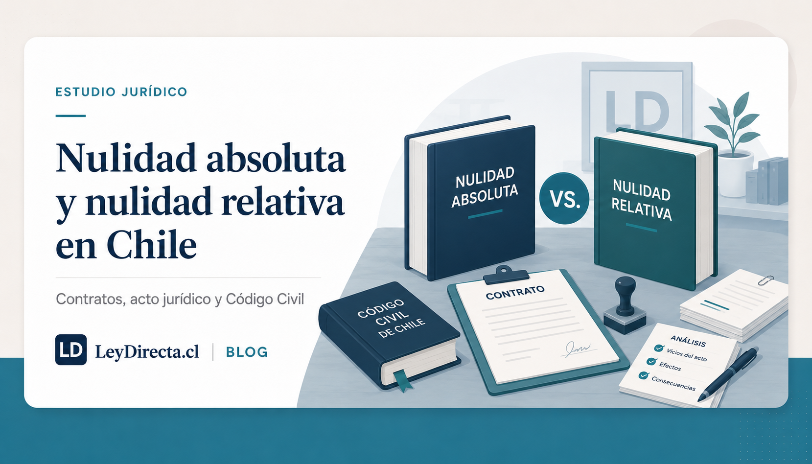 Ilustración jurídica sobre nulidad absoluta y nulidad relativa en Chile, contratos, acto jurídico y Código Civil