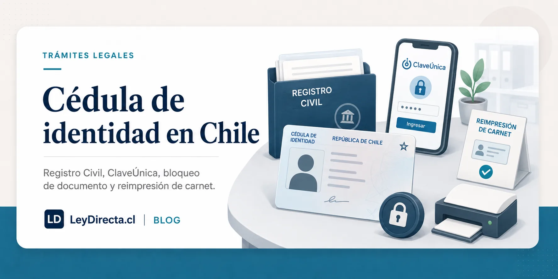 Ilustración jurídica sobre cédula de identidad en Chile, Registro Civil, ClaveÚnica, bloqueo de documento y reimpresión de carnet