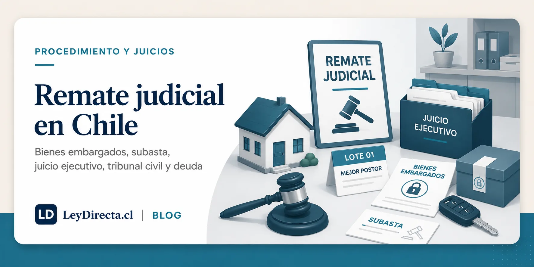 Ilustración jurídica sobre remate judicial en Chile, bienes embargados, subasta, juicio ejecutivo, tribunal civil y deuda